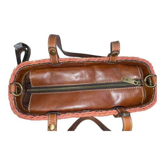 Patricia Nash Wicker Straw Weave Purse Handbag Orange Brown Leather - Picture 9 of 12